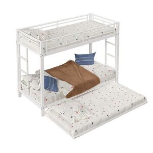 OKWISH POSCHODOVÁ posteľ 90/200 cm biela s výsuvným lôžkom z kovu vyobraziť