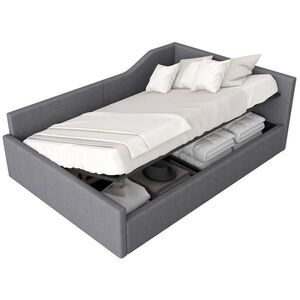 OKWISH ČALÚNENÁ posteľ 140/200 cm sivá s úložným priestorom z MDF a preglejky s ľanovým poťahom vyobraziť