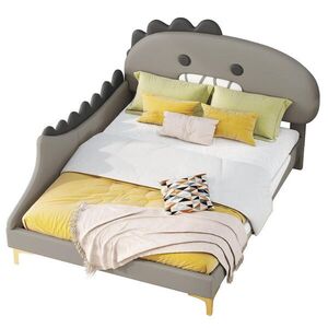 OKWISH DETSKÁ posteľ 140/200 cm sivá s dinosaurím čelom z PU a MDF vyobraziť