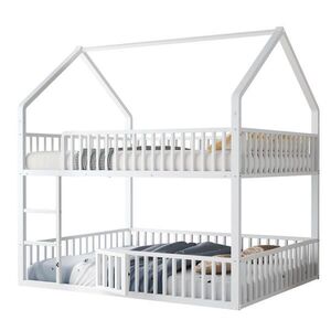 OKWISH POSCHODOVÁ posteľ 140/200 cm biela s domčekovým rámom a rebríkom z kovu vyobraziť