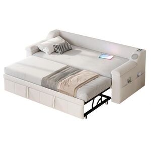 Redom ČALÚNENÁ posteľ 90/180x190 cm s hydraulickým vysúvaním, Bluetooth stereo, USB a úložnými priehradkami, Béžová vyobraziť