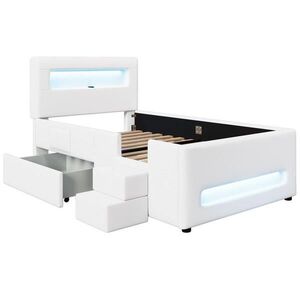 Redom ČALÚNENÁ posteľ 90/200 cm s LED osvetlením, zásuvkou a úložným priestorom, Biela vyobraziť