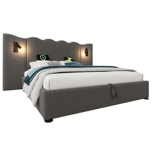 Modfu ČALÚNENÁ posteľ z ľanu 180x200 cm sivá s LED lampou, USB a Type-C, hydraulickým úložným priestorom vyobraziť