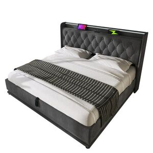 Modfu ČALÚNENÁ posteľ z ľanu 140x200 cm sivá s 360° LED osvetlením, USB a typom C, hydraulickým úložným priestorom vyobraziť