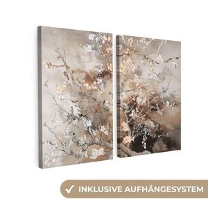 MuchoWow 2-DIELNA sada Mandľový kvet - abstraktný - béžový 80x60 cm vyobraziť