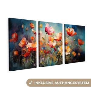 MuchoWow 3-DIELNA sada Kvety - farebné - abstraktné 120x60 cm vyobraziť