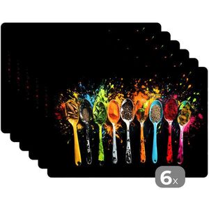 MuchoWow SADA 6 PRESTIERANÍ Lyžičky - korenie - moderné - graffiti - farba - farebné 45x30 cm vyobraziť