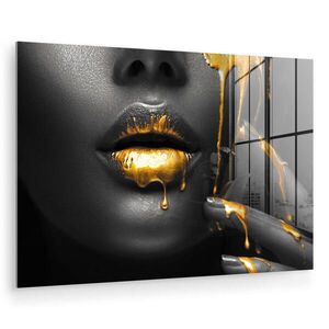 MuchoWow OBRAZ NA AKRYLOVOM SKLE Žena - čierna - zlatá - tvár - pery 90x60 cm vyobraziť