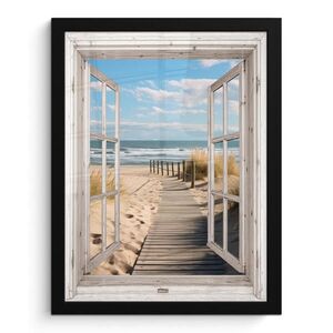 MuchoWow ZARÁMOVANÝ PLAGÁT Okno - more - pobrežie - príroda - výhľad - pláž - Waddenské more 30x40 cm vyobraziť