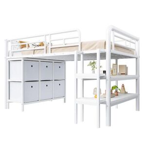OKWISH VYSOKÁ posteľ 90/200 cm 207/105/107, 5 cm biela z MDF a kovu so schodíkmi a úložným priestorom vyobraziť