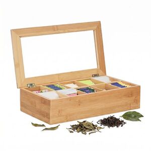 Relaxdays DÓZA Prírodná bambus na čaj 10 priehradiek 9x36, 5x20 cm vyobraziť