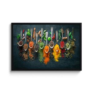 MuchoWow ZARÁMOVANÝ PLAGÁT Bylinky - korenie - lyžičky 90x60 cm vyobraziť
