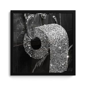 MuchoWow ZARÁMOVANÝ PLAGÁT WC - toaletný papier - čiernobiely - trblietky 40x40 cm vyobraziť