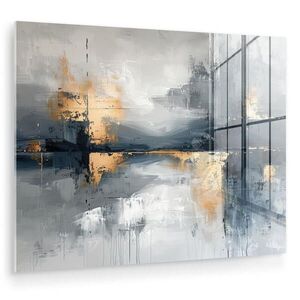 MuchoWow OBRAZ NA AKRYLOVOM SKLE Umenie - sivé - zlaté - abstraktné 80x60 cm vyobraziť