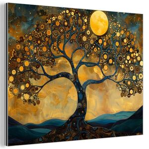 MuchoWow KOVOVÝ OBRAZ Strom - Mesiac - Kvety - Zlato - Umenie 40x30 cm vyobraziť