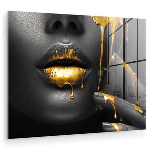 MuchoWow OBRAZ NA AKRYLOVOM SKLE Žena - čierna - zlatá - tvár - pery 80x60 cm vyobraziť