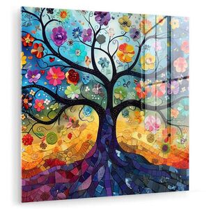 MuchoWow OBRAZ NA AKRYLOVOM SKLE Umenie - Strom života - Kvety - Hippie 50x50 cm vyobraziť