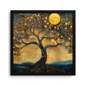 MuchoWow ZARÁMOVANÝ PLAGÁT Strom - Mesiac - Kvety - Zlato - Umenie 40x40 cm vyobraziť