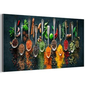 MuchoWow KOVOVÝ OBRAZ Bylinky - korenie - lyžičky 80x40 cm vyobraziť