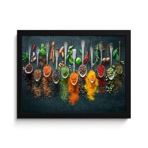 MuchoWow ZARÁMOVANÝ PLAGÁT Bylinky - korenie - lyžičky 40x30 cm vyobraziť