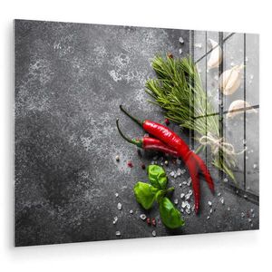 MuchoWow OBRAZ NA AKRYLOVOM SKLE Korenie - bylinky - korenie - betón 80x60 cm vyobraziť
