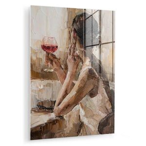 MuchoWow OBRAZ NA AKRYLOVOM SKLE Olejomaľba - Žena - Víno 60x80 cm vyobraziť