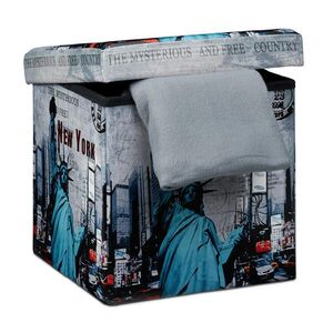 Relaxdays TABURET Viacfarebný s úložným priestorom skladací z umelej kože motív New York 38x38x38 cm vyobraziť