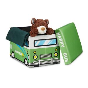 Relaxdays TRUHLICA Viacfarebná motív Happy Bus skladacia 37 L vyobraziť