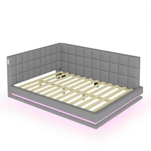KOMHTOM ČALÚNENÁ POSTEĽ 140 x 200 cm zo sivej zamatovej látky s LED svetelným pásikom vyobraziť
