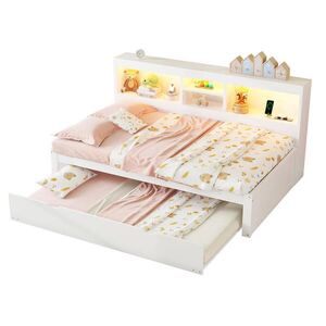 Modfu TAGESBETT z drevotriesky a MDF 90x200 cm biele s LED osvetlením, bočným úložným priestorom, zásuvkou a USB vyobraziť