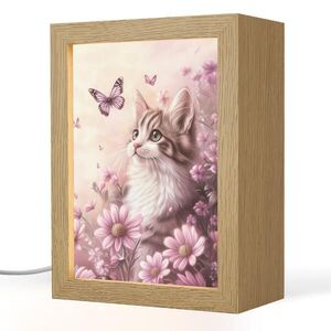 OnlyWow NOČNÁ LAMPA Mačiatko - Kvety - Motýle - Fialová 15x20 cm vyobraziť