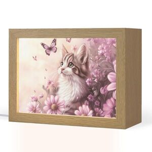 OnlyWow NOČNÁ LAMPA Mačiatko - Kvety - Motýle - Fialová 20x15 cm vyobraziť