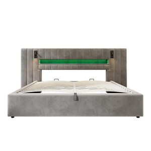 KOMHTOM ČALÚNENÁ POSTEĽ 180 x 200 cm s USB portom v sivom zamatovom prevedení vyobraziť