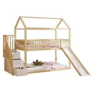 OKWISH VYSOKÁ posteľ 90/200 cm prírodná farba dreva z dreva s šmykľavkou a úložným rebríkom vyobraziť