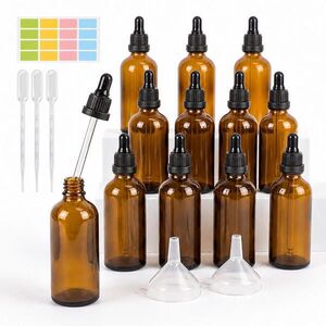 Relaxdays FĽAŠTIČKA Hnedá 12-ks-SET 100 ml sklo s pipetou vyobraziť