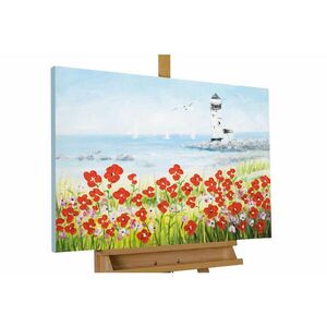 KUNSTLOFT RUČNE MAĽOVANÝ AKRYLOVÝ OBRAZ 90/60 cm, modrý/červený, prírodný a botanický motív vyobraziť