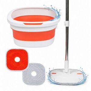 Relaxdays MOP Biela Oranžová skladací vedro žmýkací systém 3, 8 l 2-ks-set podložiek vyobraziť