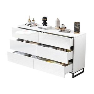 Redom SIDEBOARD 140/39, 5/78, 5 cm so 6 zásuvkami, vysokým leskom a stabilnými kovovými nožičkami, Biela+Čierna vyobraziť