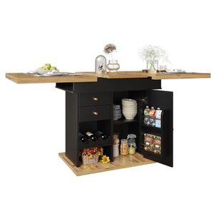 Redom JEDÁLENSKÝ stôl 110-140/80/75 cm, rozkladací s úložným priestorom a regálom na víno, čierna/prírodná vyobraziť