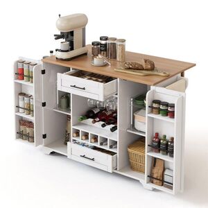 Redom KUCHYNSKÝ ostrovček 138/45(70)/92 cm so sklopnou pracovnou doskou, kolieskami a úložným priestorom, MDF, Biela/Prírodná vyobraziť