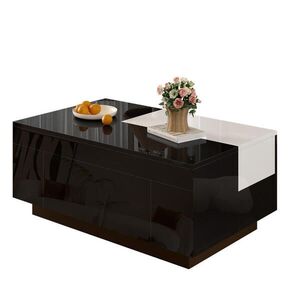 Redom KONFERENČNÝ stolík 80/50/35, 5 cm s LED osvetlením, výsuvnou doskou a zásuvkou z MDF, Čierna/Biela vyobraziť