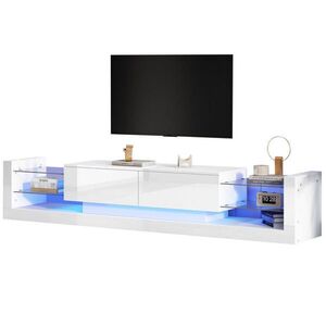 Redom NÍZKA komoda 181/38/38 cm s LED osvetlením, skleneným čelom a 2 výklopnými zásuvkami, Biela vyobraziť