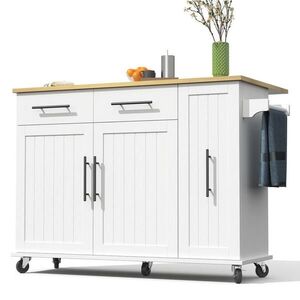 Redom KUCHYNSKÝ ostrovček 120/40(65)/90 cm so sklopnou doskou, výsuvným 3-úrovňovým organizérom a kolieskami, Biela, prírodná vyobraziť