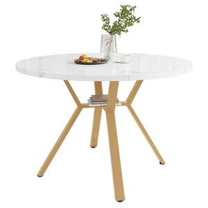 Redom JEDÁLENSKÝ stôl 100/100/75 cm, okrúhly, s mramorovým vzhľadom a kovovou podnožou X, Zlatá/Biela vyobraziť