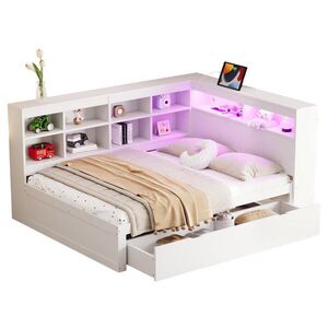 Redom POSTEĽ 140/200 cm s USB portom, LED osvetlením a veľkým úložným priestorom, Biela vyobraziť