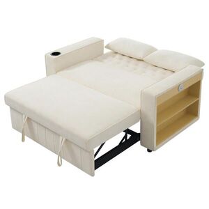 Redom ROZKLADACIA pohovka 140/137/84 cm s 3-stupňovo polohovateľnou opierkou, USB portami, držiakom na nápoje a úložnými prvkami, béžová vyobraziť