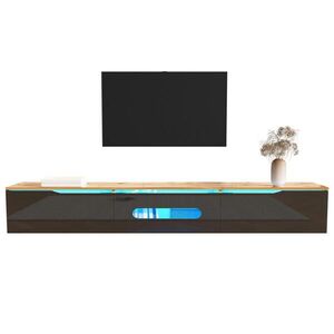 Redom NÍZKA komoda 180/35/30 cm s 16-farebným LED osvetlením, tichým dovieraním a montážou na stenu, Čierna/drevodekor vyobraziť