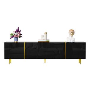 Redom NÍZKA komoda 170/35/46 cm so 4 dverami, soft-close pántmi a vysokolesklým MDF povrchom, Čierna vyobraziť