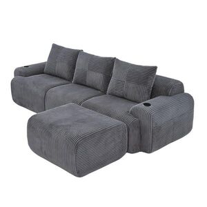 Redom 3-MIESTNA pohovka 268/174/80 cm s modulárnym usporiadaním, držiakom na nápoje a bočným vreckom, Tmavosivá vyobraziť