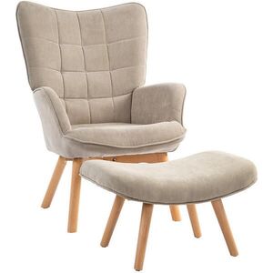 Redom KRESLO ušiak 72/80/101 cm s podnožkou, mäkké čalúnenie a bukové nohy, Khaki vyobraziť